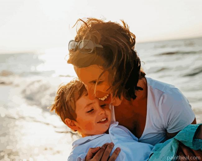 Mother And Son On Beach Painting By Numbers Kits