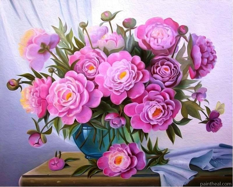 Pink Flowers Bouquet Painting By Numbers Kits