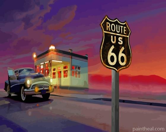 Route 66 At Sunset Painting By Numbers Kits