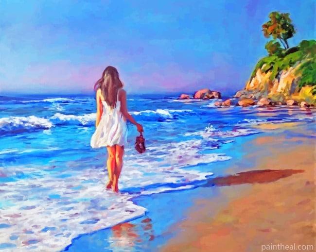 Walking Girl In Sea Painting By Numbers Kits
