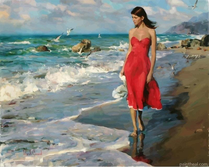 Seaside Girl Figure Acrylic Paint Seascape Painting By Numbers Kits