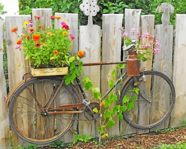 Aesthetic Garden And Bicycle Art Painting By Numbers Kits