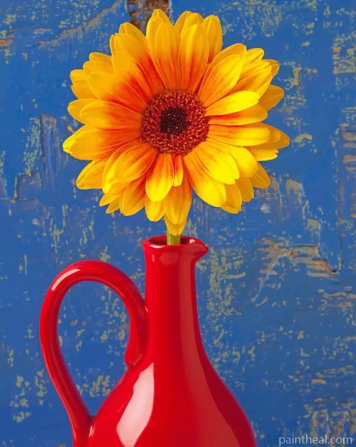 Sunflower In Red Vase Painting By Numbers Kits