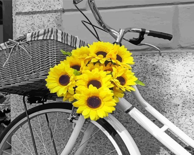 Black And White Yellow Flowers On Bike Painting By Numbers Kits