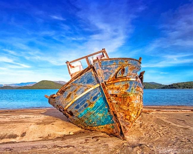 Rusty Boat On Sand Painting By Numbers Kits