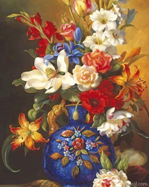 Vintage Blue Vase And Flowers Painting By Numbers Kits
