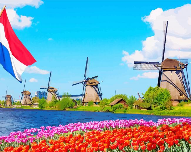 Ducth Windmills Painting By Numbers Kits