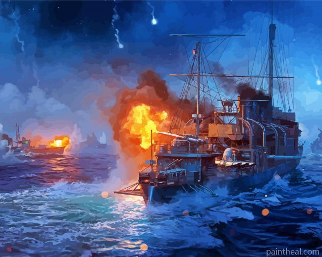 Sea Battles At Night -Paint By Numbers Painting By Numbers Kits