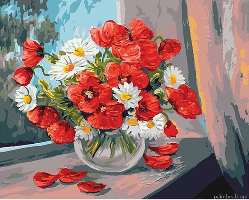Daisies And Poppies Bouquet Painting By Numbers Kits