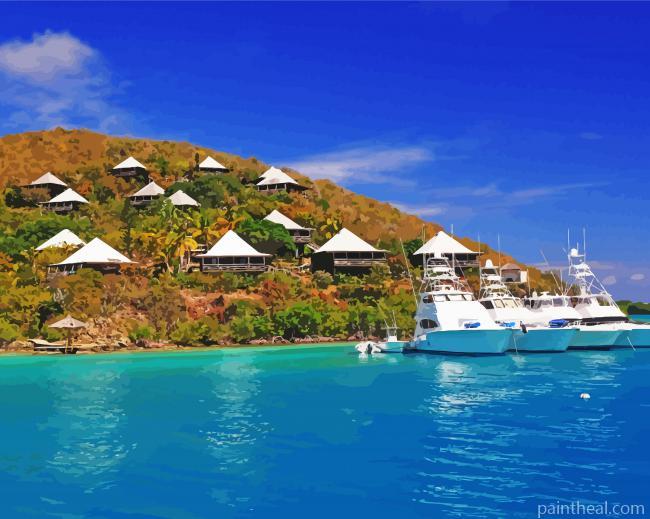 British Virgin Islands Huts Painting By Numbers Kits