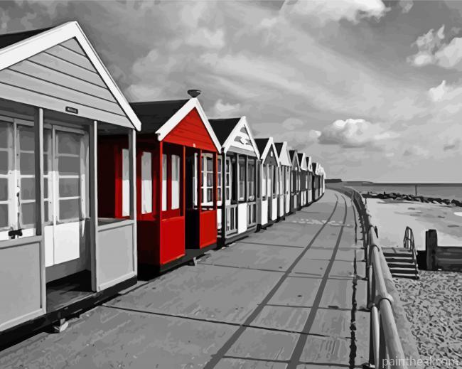 Monochrome Southwold Beach Houses Painting By Numbers Kits