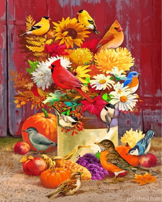 Birds On Flowers Bouquet Painting By Numbers Kits