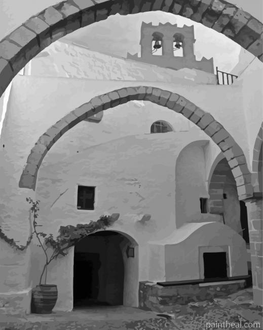 Black And White Patmos Building Painting By Numbers Kits