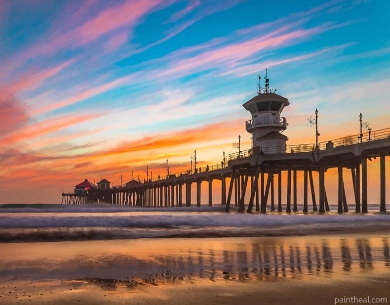 Colorful Sunset on the Beach Landscape Painting By Numbers Kits