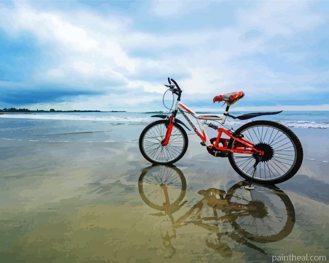Bicycle On Beach Painting By Numbers Kits