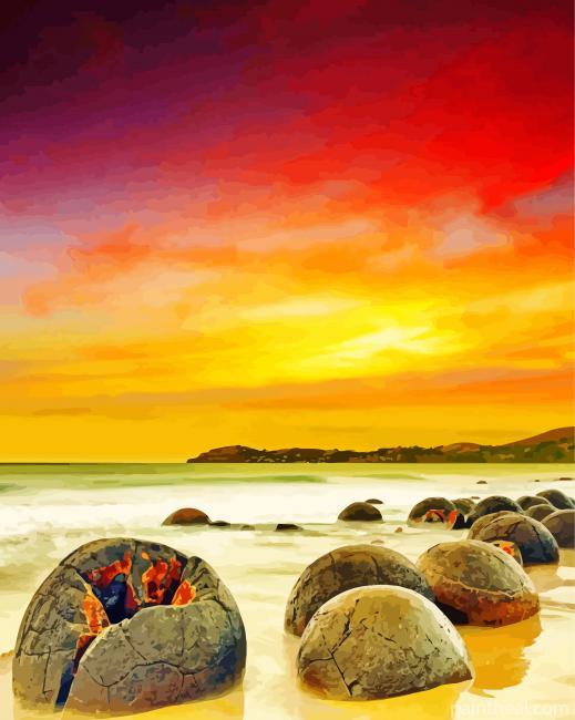 Moeraki Boulders New Zealand Painting By Numbers Kits