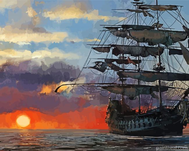 Pirate Ship On The Sea Painting By Numbers Kits