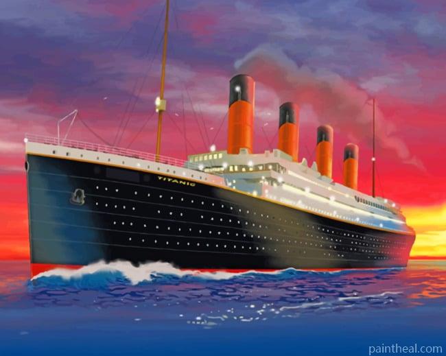 Titanic Ship At Sunset Painting By Numbers Kits