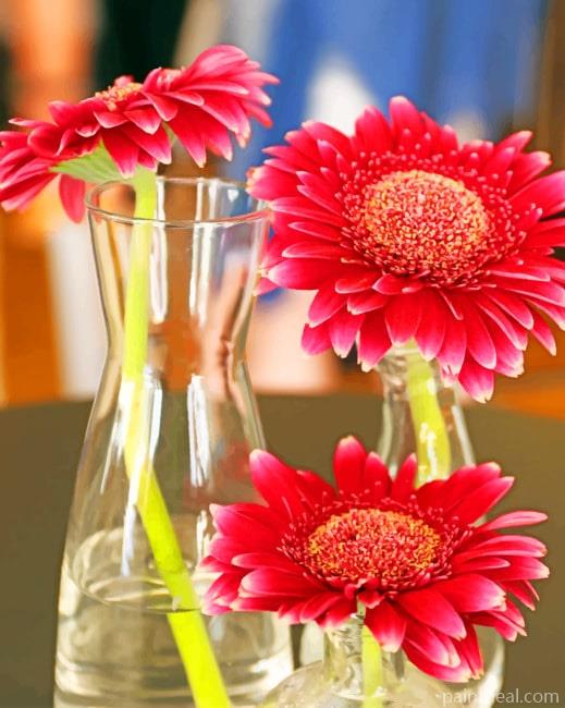 Red Flowers In Glass Pot Painting By Numbers Kits