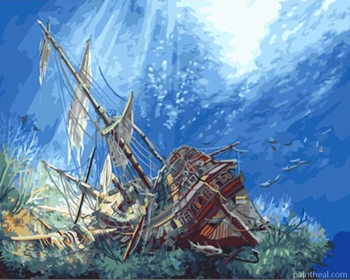 Shipwrecks in The Ocean Seascape Painting By Numbers Kits