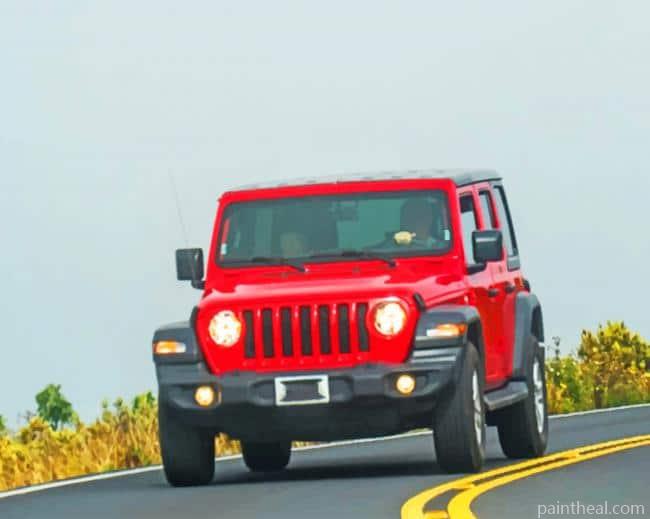 Red Jeep On Road Painting By Numbers Kits