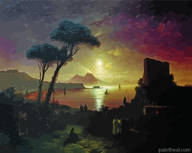 The Bay Of Naples At Moonlit Night Painting By Numbers Kits