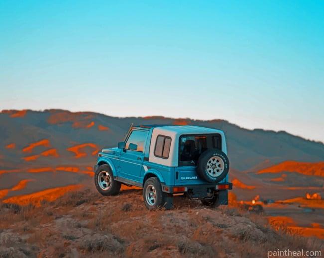 Blue Jeep On Hills Painting By Numbers Kits