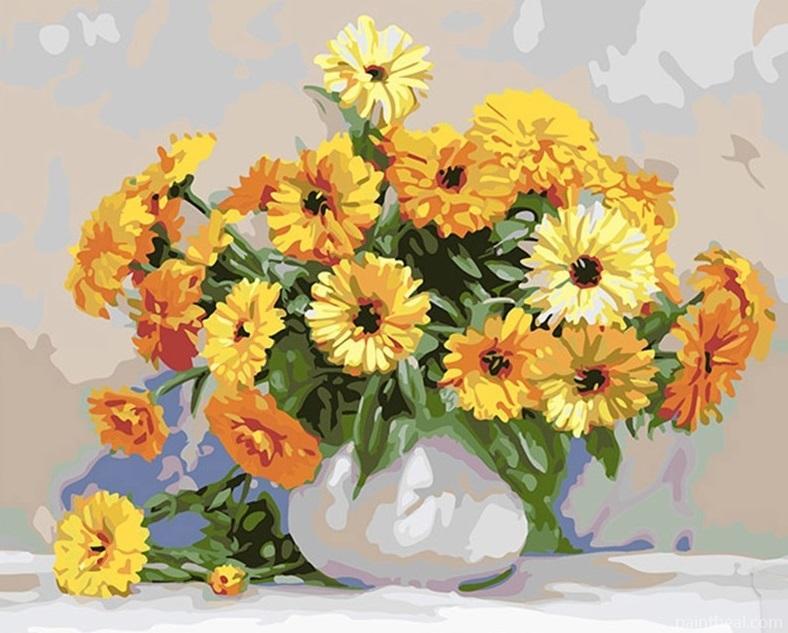 Yellow Daisies Flowers Vase Painting By Numbers Kits