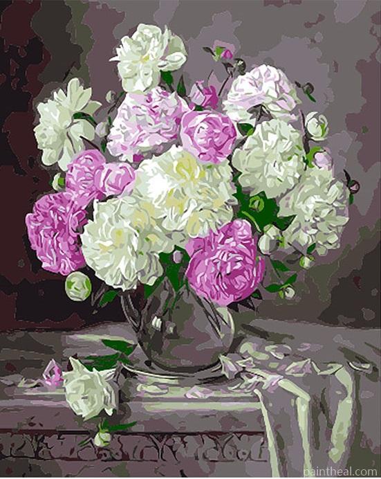 White And Purple Peonies Vase Painting By Numbers Kits
