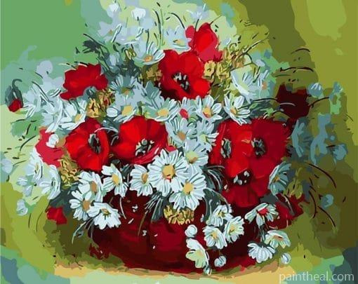 White And Red Daisies Painting By Numbers Kits