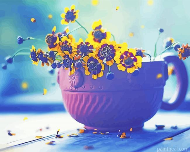 Teacup With Yellow Flowers Painting By Numbers Kits