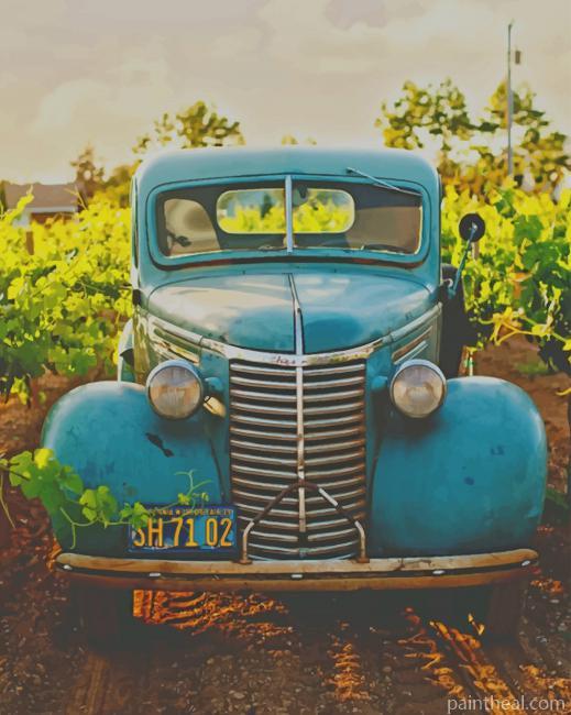 Classic Blue Vehicle In Vineyard Painting By Numbers Kits
