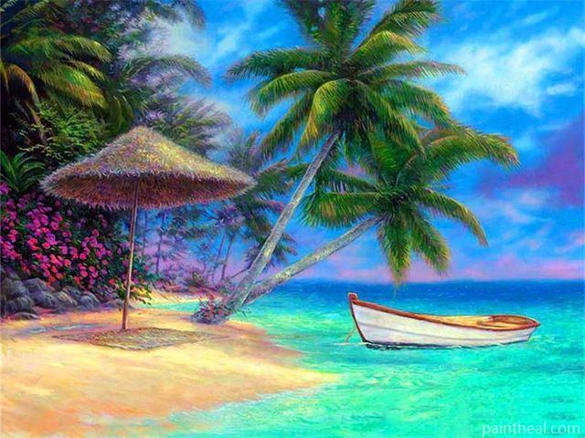 Blue Sea Island Seascape Painting By Numbers Kits