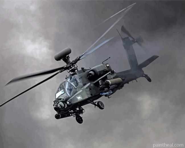 Black And White Apache Helicopter Painting By Numbers Kits