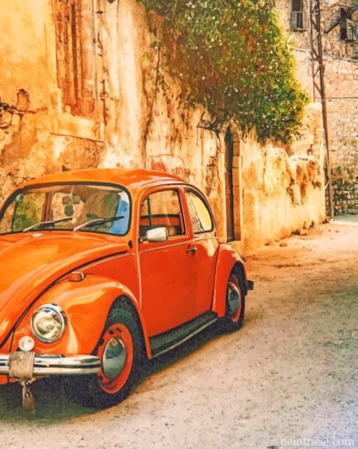 Orange Volkswagen Beetle Painting By Numbers Kits