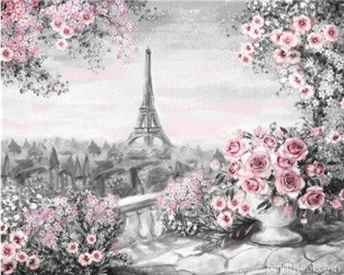 Paris Flowers in Black and Pink Cities Painting By Numbers Kits
