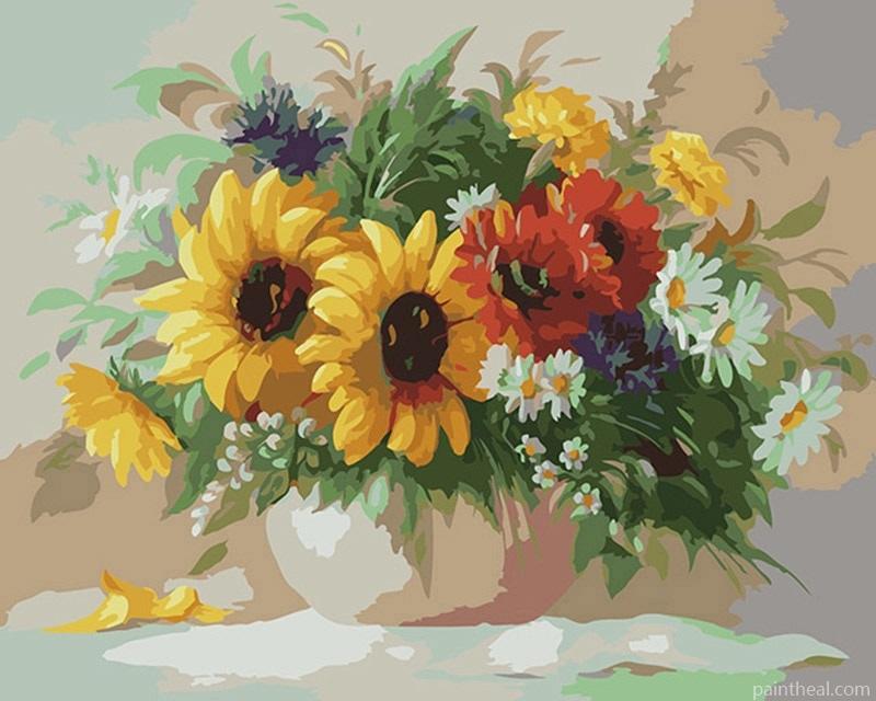 Common Sunflowers In Vase Painting By Numbers Kits