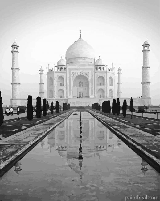 Black And White India Taj Mahal Painting By Numbers Kits