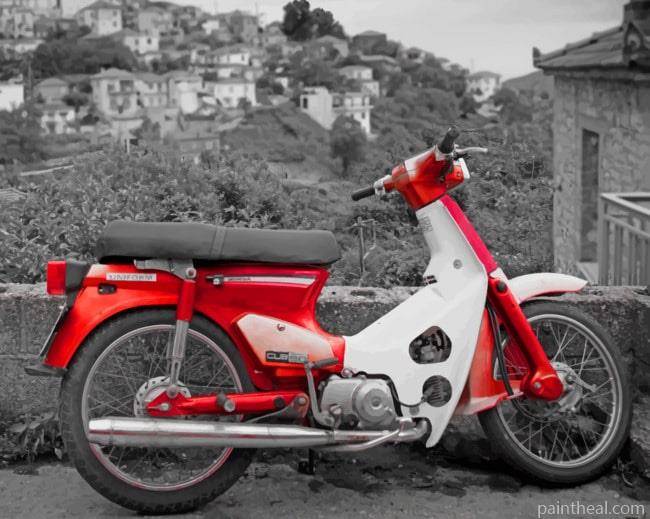 White and Red Scooter Painting By Numbers Kits