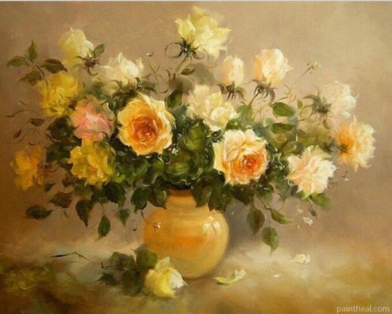 Vintage Yellow Flowers Vase Painting By Numbers Kits