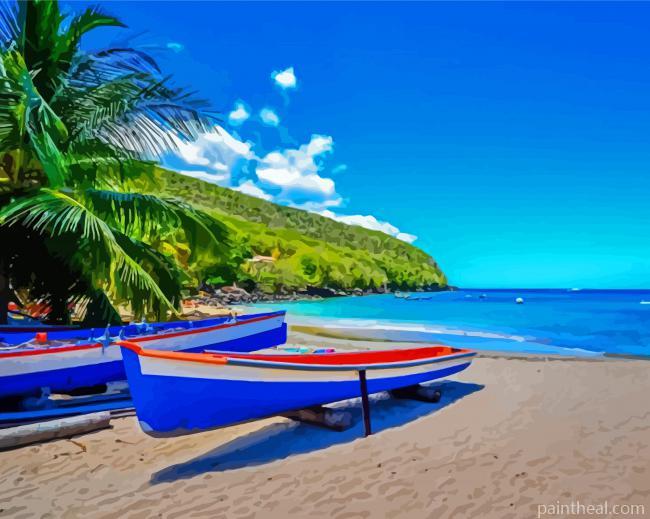 Boats And Martinique Beach Painting By Numbers Kits