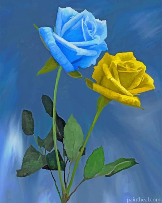 Yellow And Blue Roses Painting By Numbers Kits