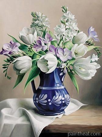 White and Purple Flowers In Vase Painting By Numbers Kits