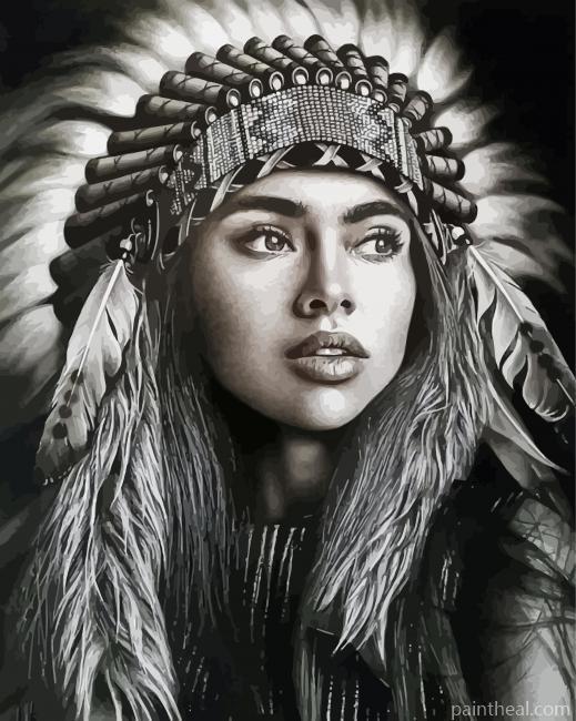 Aesthetic Black And White Native Girl Painting By Numbers Kits