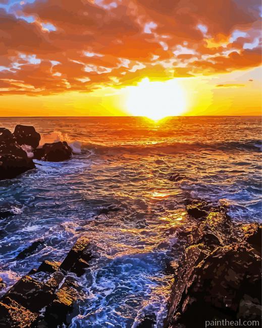 Rock And Sky Glow Seascape Painting By Numbers Kits