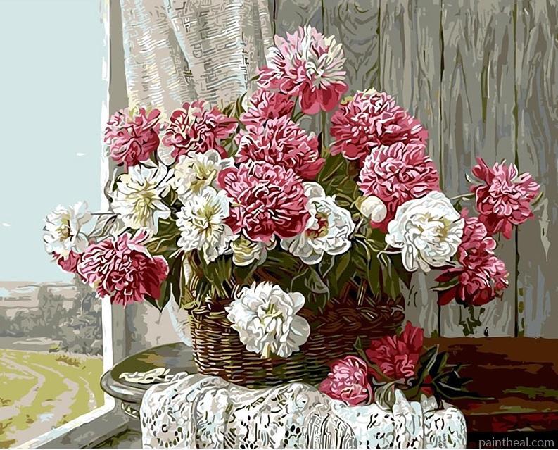 White And Pink Peonies Vase Painting By Numbers Kits