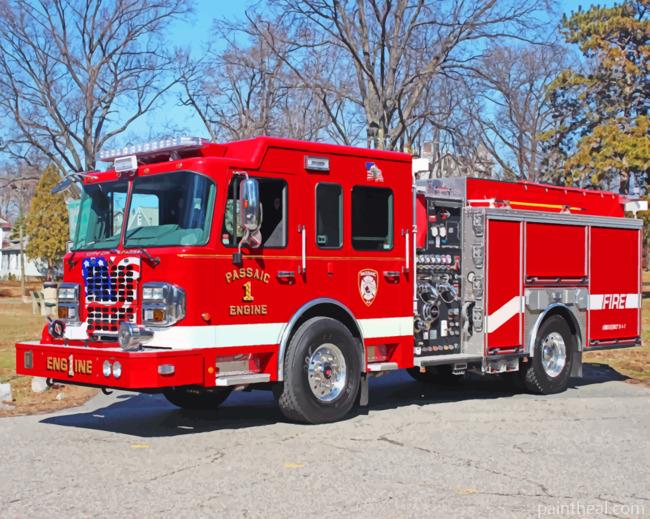 Fire Truck Parked Painting By Numbers Kits