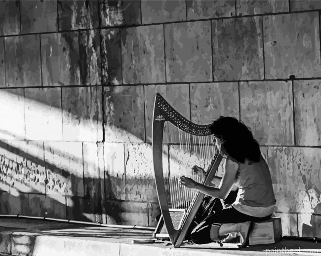 Black And White Harpist Painting By Numbers Kits