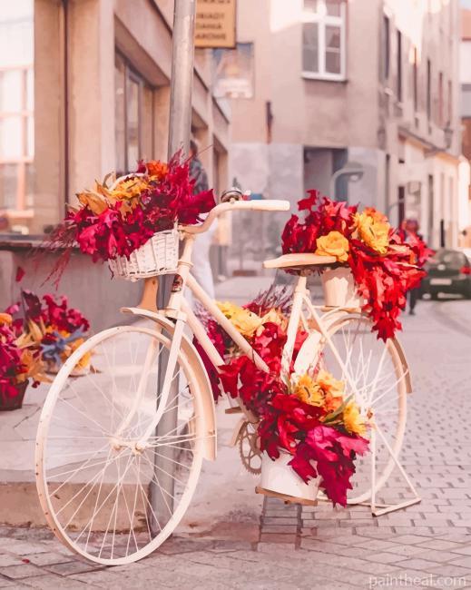 Bike And Flowers Baskets Painting By Numbers Kits
