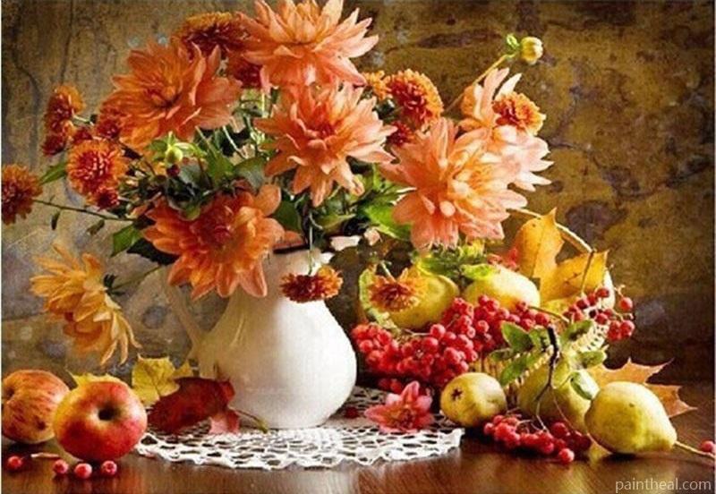 Vintage Flowers Vase And Fruits Painting By Numbers Kits